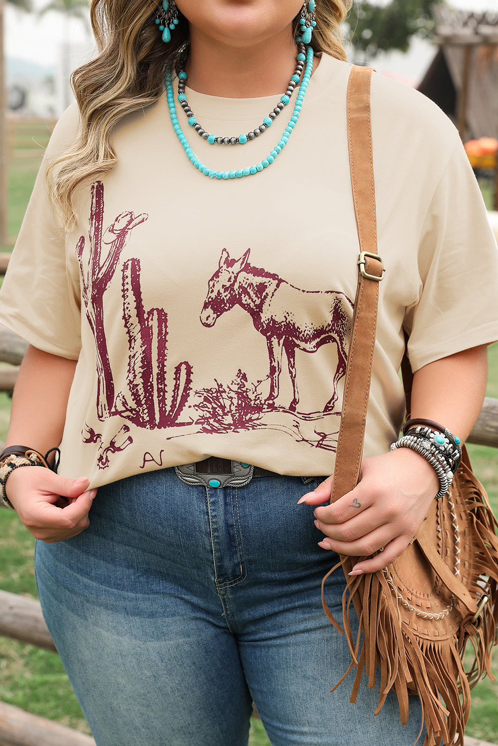 Parchment Western Burro Cactus Crew Neck Graphic Tee